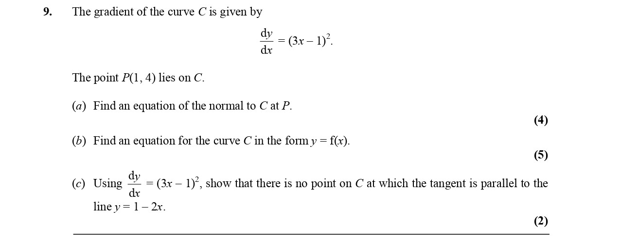 The-gradient-of-the-curve-C-is-given-by--dy/dx-=-(3x---1)²-Edexcel-A-Level Maths Pure-Question 10-2005-Paper 2.png